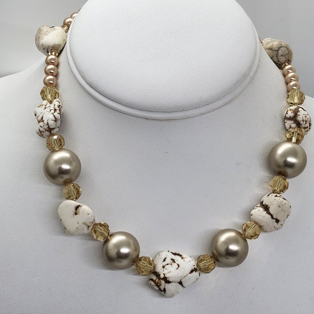 Glass Pearl Crystal And Howlite Choker Necklace